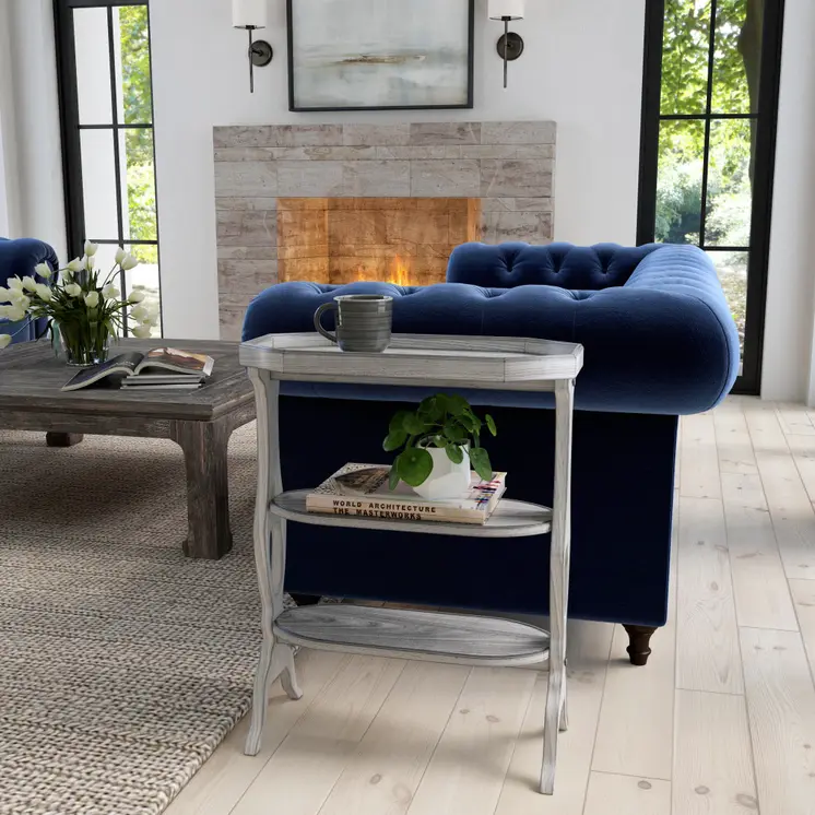 28" Gray Manufactured Wood Octagon End Table With Two Shelves