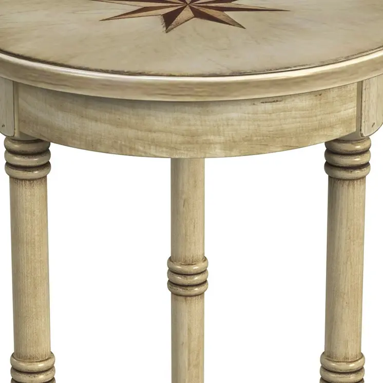24" Beige Distressed Wood Round End Table