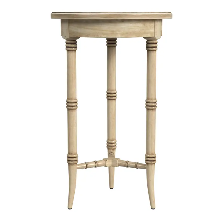 24" Beige Distressed Wood Round End Table