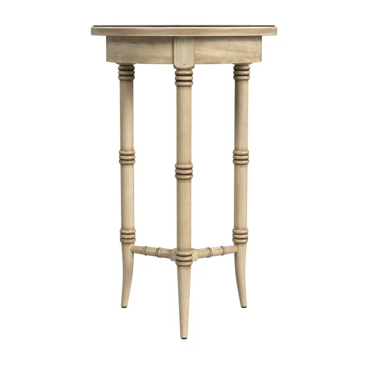 24" Beige Distressed Wood Round End Table