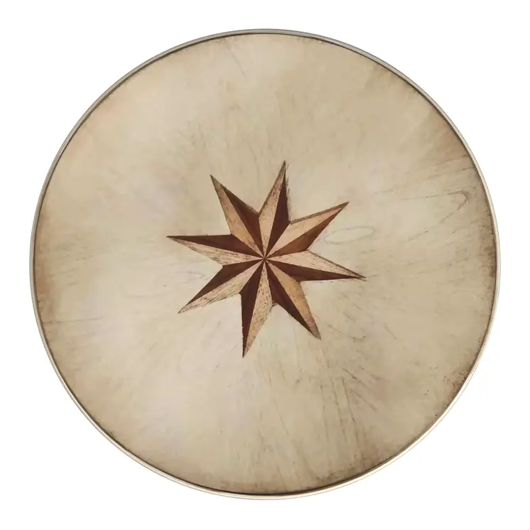 24" Beige Distressed Wood Round End Table