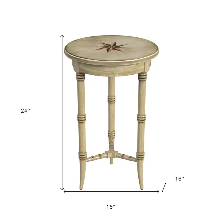 24" Beige Distressed Wood Round End Table