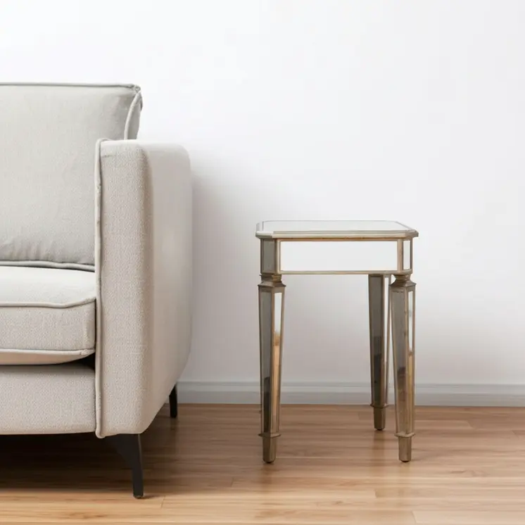 26" Silver Distressed Glass Square End Table