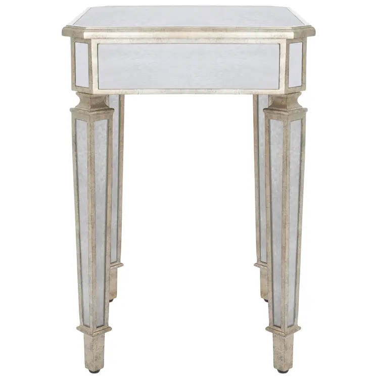 26" Silver Distressed Glass Square End Table