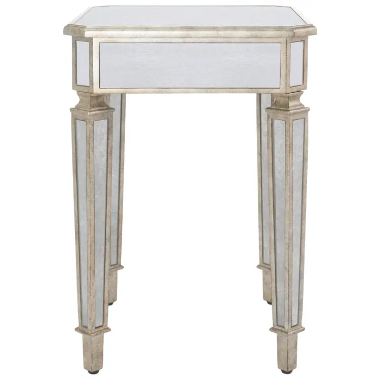 26" Silver Distressed Glass Square End Table