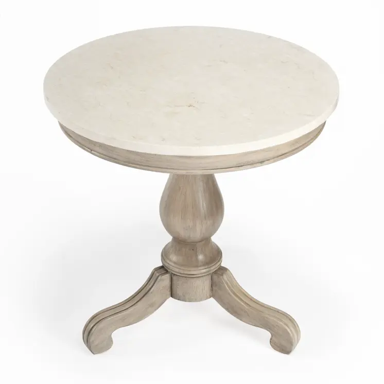 24" Light Brown Marble Round End Table