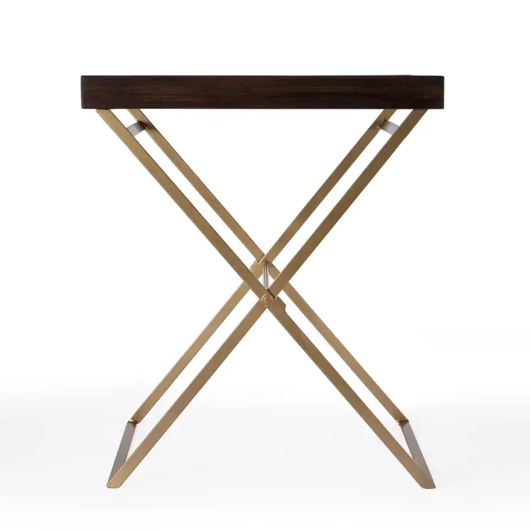 27" Gold And Walnut Solid Wood Rectangular End Table