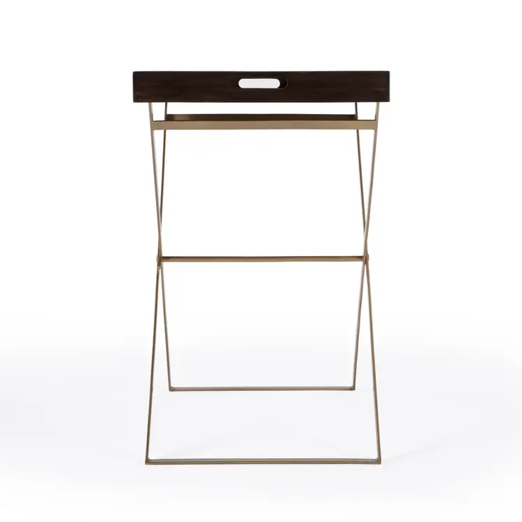 27" Gold And Walnut Solid Wood Rectangular End Table
