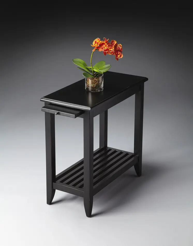 24" Black End Table With Shelf