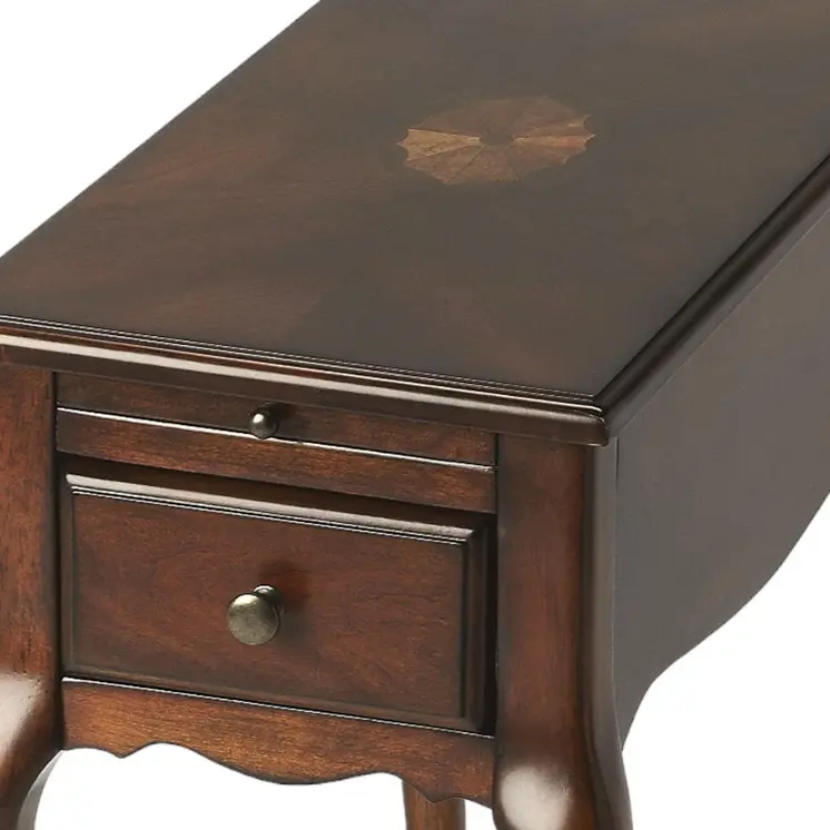 25" Cherry Brown Solid And Manufactured Wood Rectangular End Table With Drawer