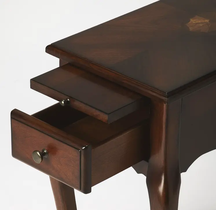 25" Cherry Brown Solid And Manufactured Wood Rectangular End Table With Drawer