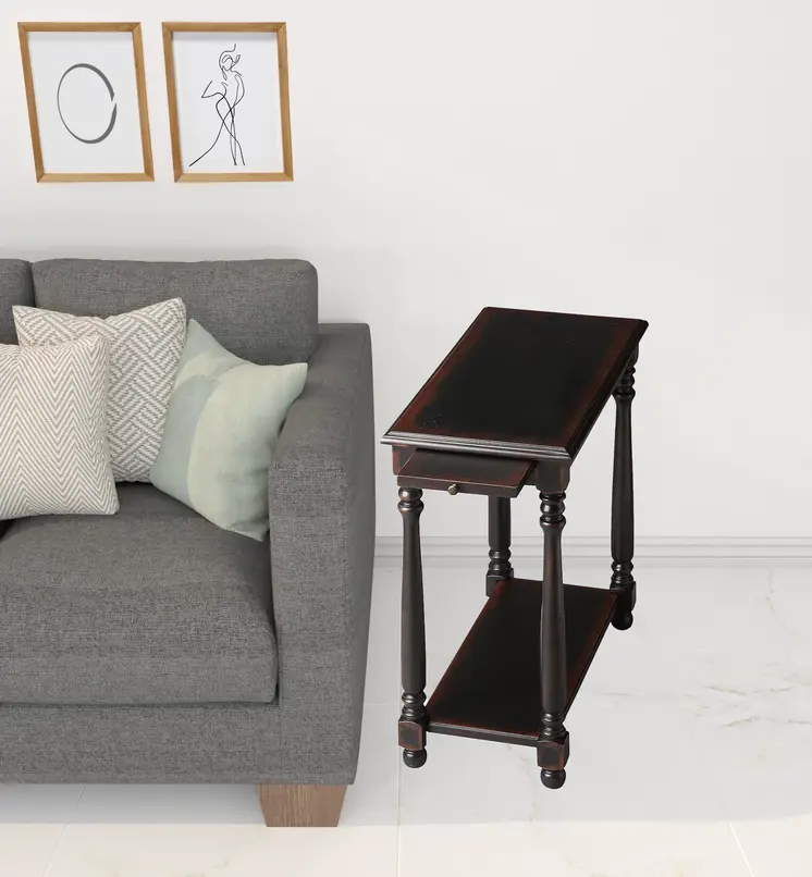 24" Black End Table With Shelf