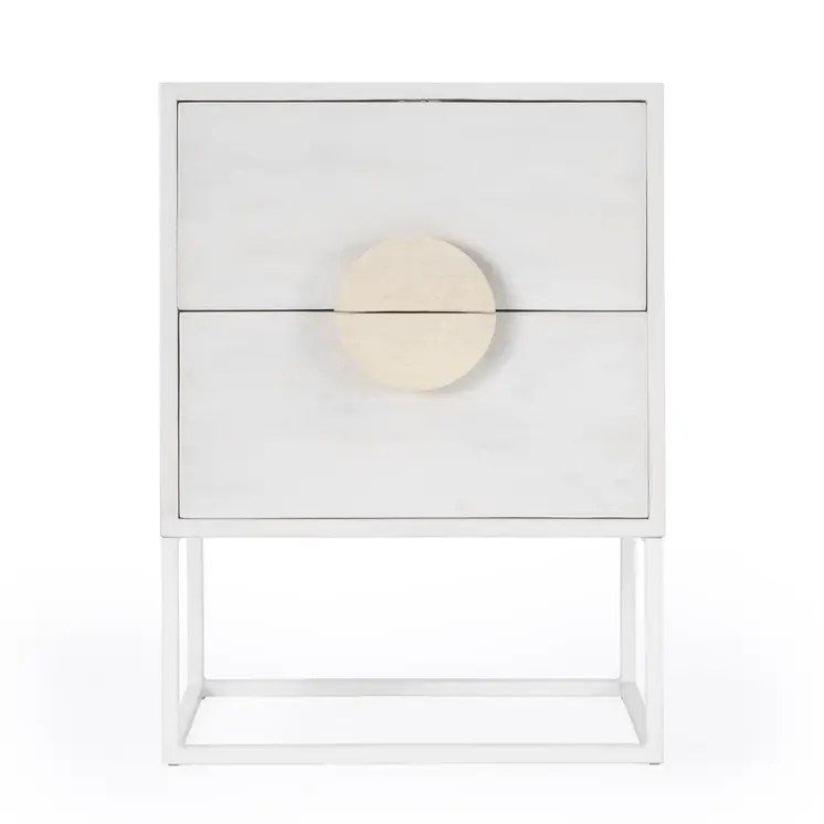 24" White Wood Two Drawer Nightstand