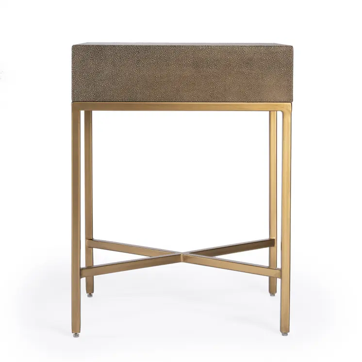 27" Gold and Brown Shagreen Faux Leather End Table With Drawer