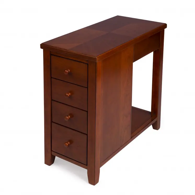 24" Medium Brown Manufactured Wood Rectangular End Table With Four Drawers And Shelf