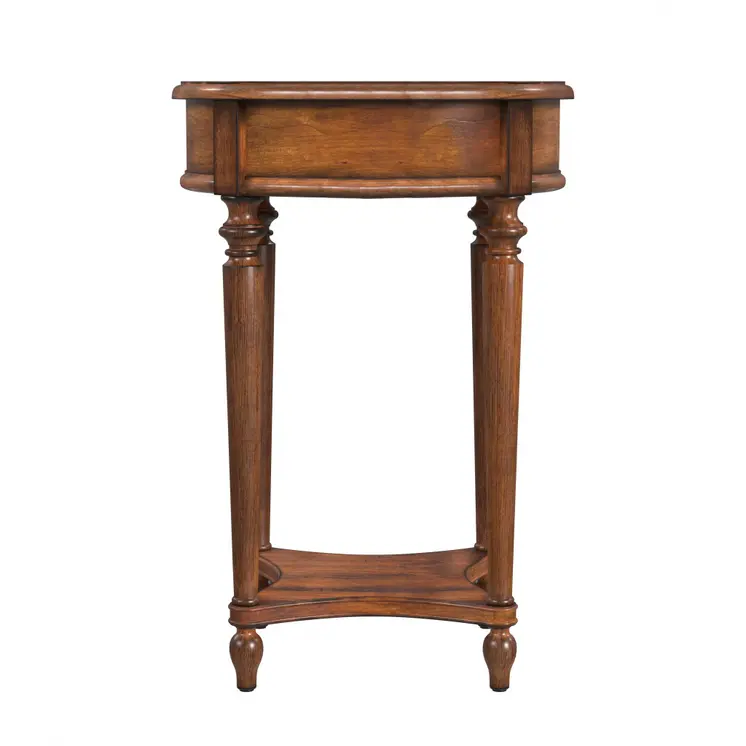 26" Brown Distressed Wood Round End Table With Drawer And Shelf
