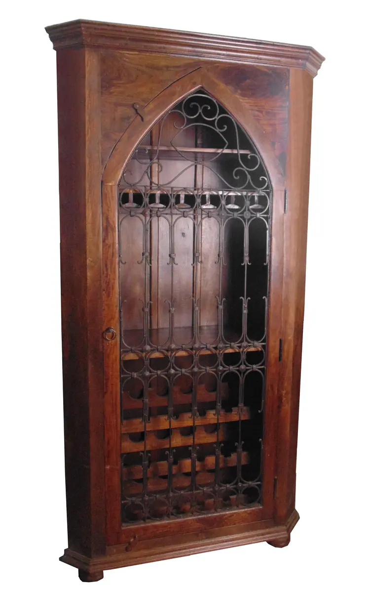 44" Dark Brown Solid Wood And Iron Bar Cabinet With Three Shelves