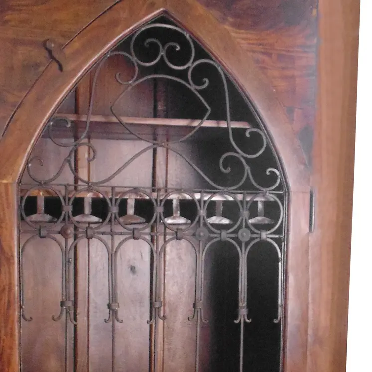 44" Dark Brown Solid Wood And Iron Bar Cabinet With Three Shelves