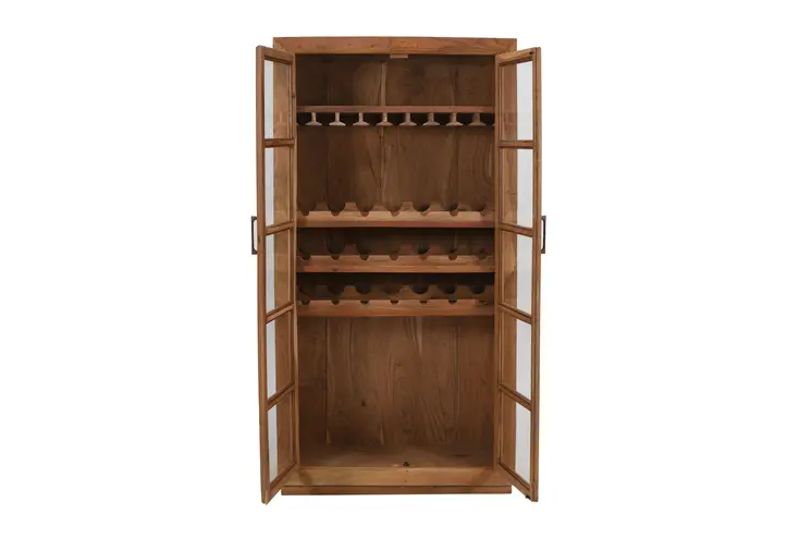 42" Brown Solid Wood And Glass Bar Cabinet With Four Shelves