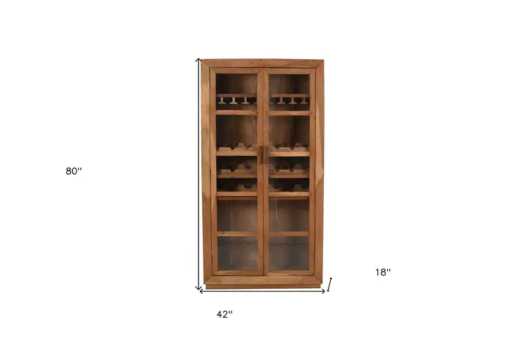 42" Brown Solid Wood And Glass Bar Cabinet With Four Shelves