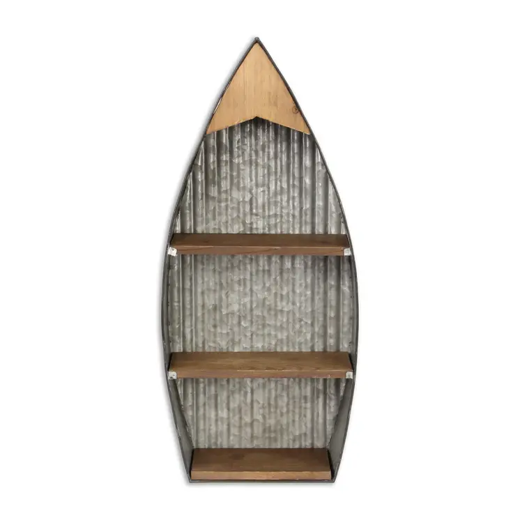 23" Brown And Gray Galvanized Metal And Wood Wall Mounted Boat Shelf