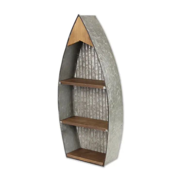 23" Brown And Gray Galvanized Metal And Wood Wall Mounted Boat Shelf