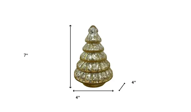 7" Embossed Gold Glass Christmas Tree Sculpture