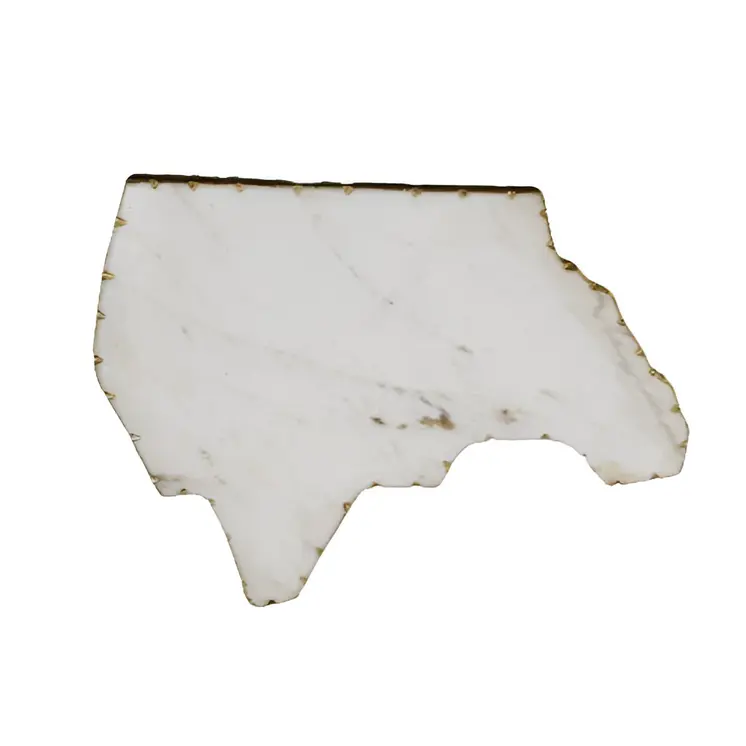 12" Gold And White Marble North Carolina Cheese Board