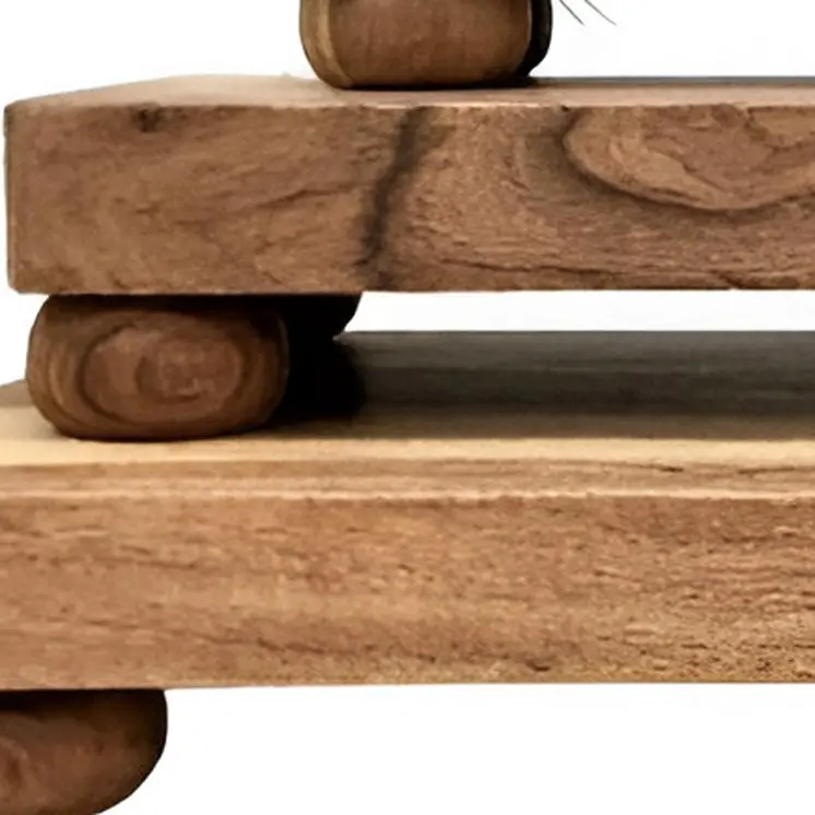 Set of Three Brown Solid Wood Raised Trays