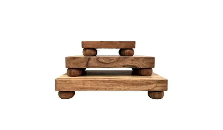 Set of Three Brown Solid Wood Raised Trays
