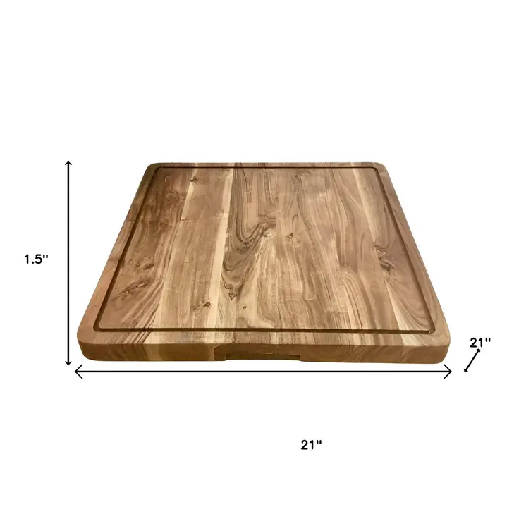 21" Brown Square Solid Wood Cutting Board With Juice Groove