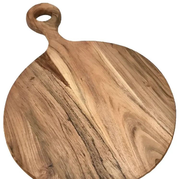 19" Brown Round Solid Wood Cutting Board