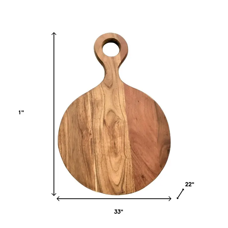 33" Brown Round Solid Wood Cutting Board
