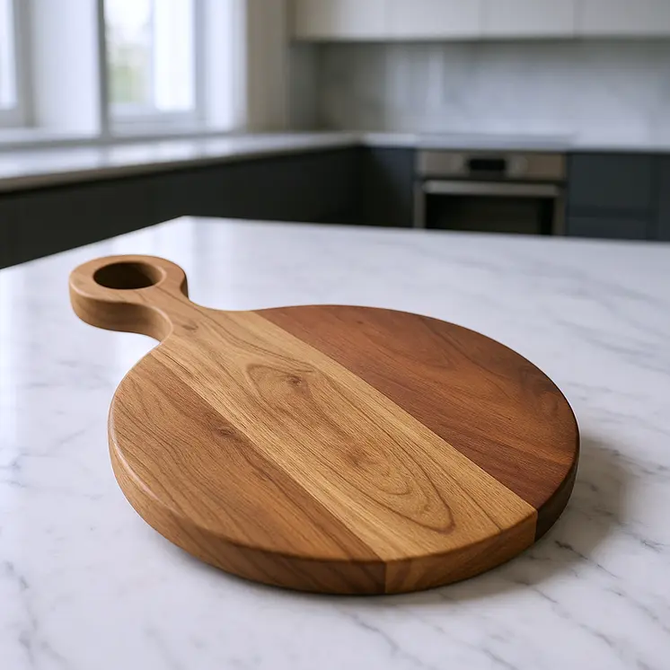 33" Brown Round Solid Wood Cutting Board