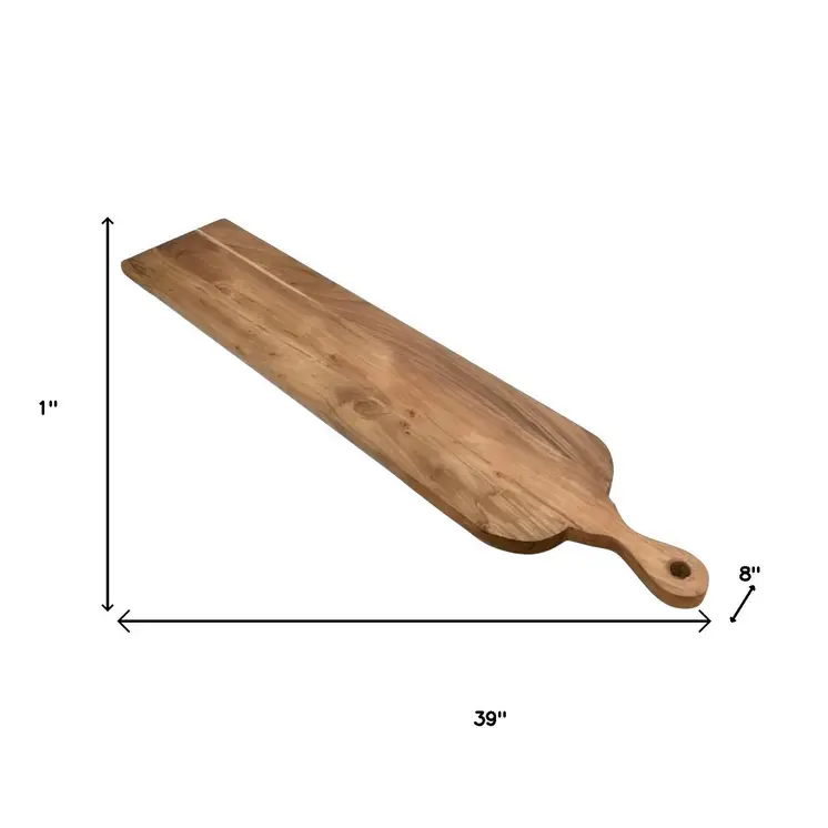 39" Brown Solid Wood Paddle Cheese Board With Handle