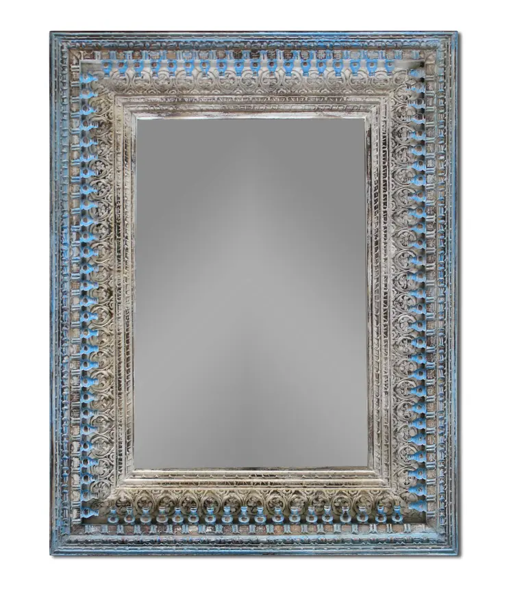 50" Blue and Silver Solid Wood Framed Accent Mirror