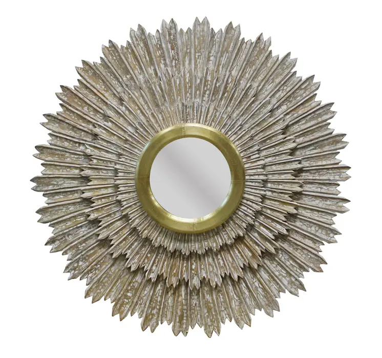 44" Antiqued Gold Sunburst Wood and Metal Framed Accent Mirror