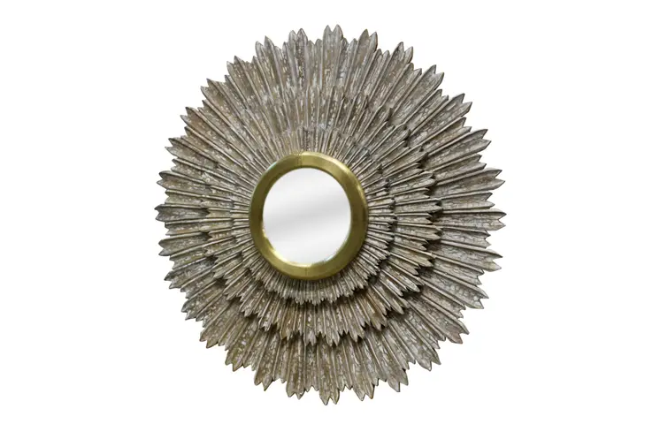 44" Antiqued Gold Sunburst Wood and Metal Framed Accent Mirror