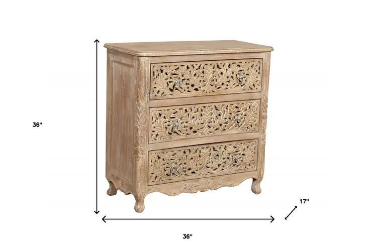 36" Antique White Solid Wood Three Drawer Dresser