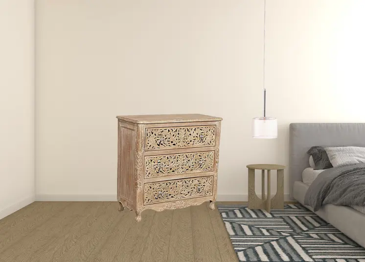 36" Antique White Solid Wood Three Drawer Dresser