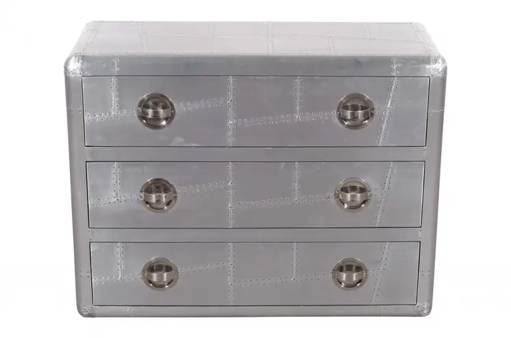 42" Silver Aluminum Three Drawer Dresser