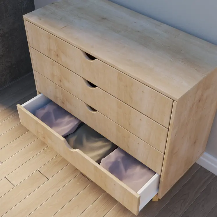 35" Natural Wood Four Drawer Dresser