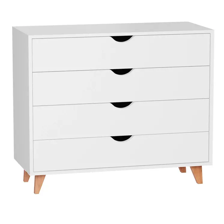 35" White And Natural Wood Four Drawer Dresser