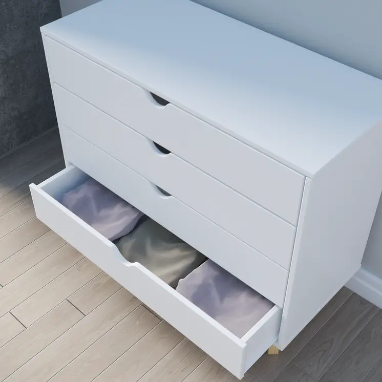 35" White And Natural Wood Four Drawer Dresser