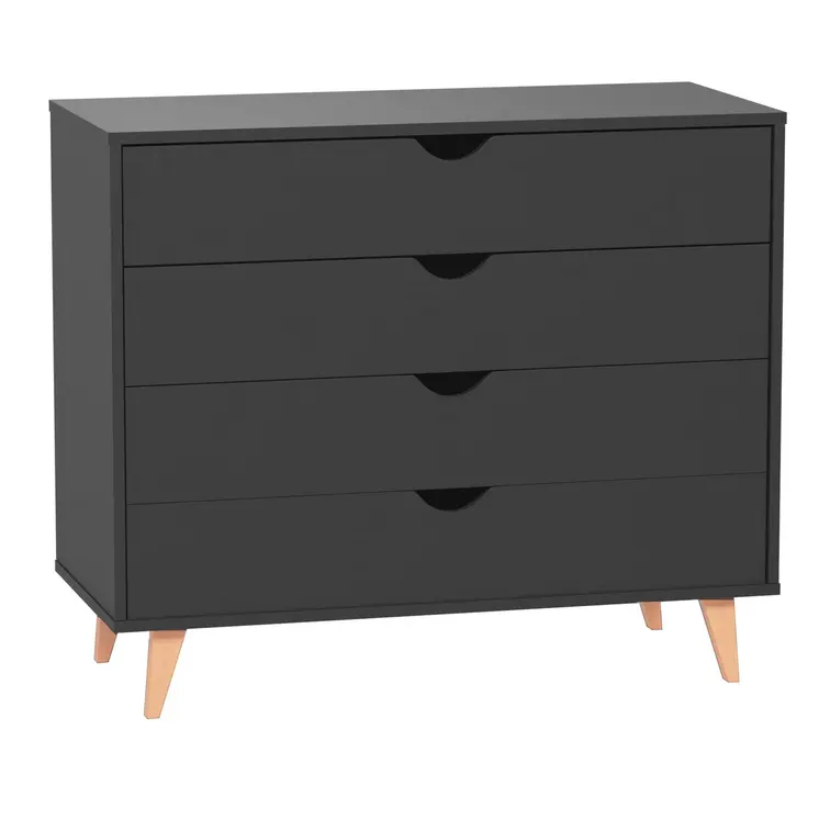 35" Black And Natural Wood Four Drawer Dresser