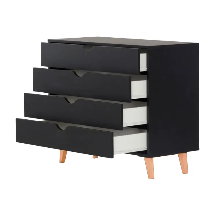 35" Black And Natural Wood Four Drawer Dresser