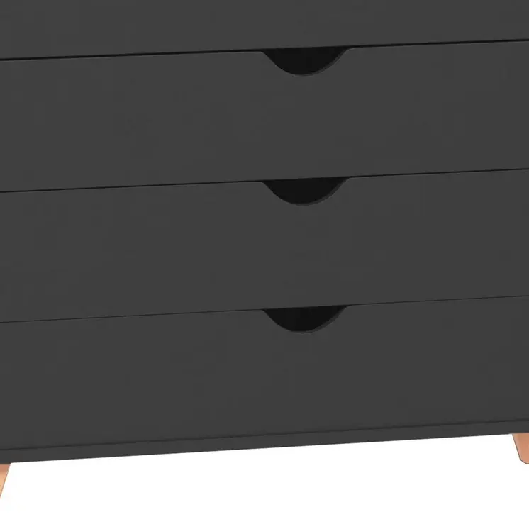 35" Black And Natural Wood Four Drawer Dresser