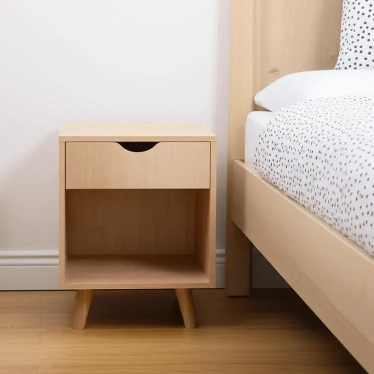 22" Natural Solid Manufactured Wood and Wood One Drawer Nightstand