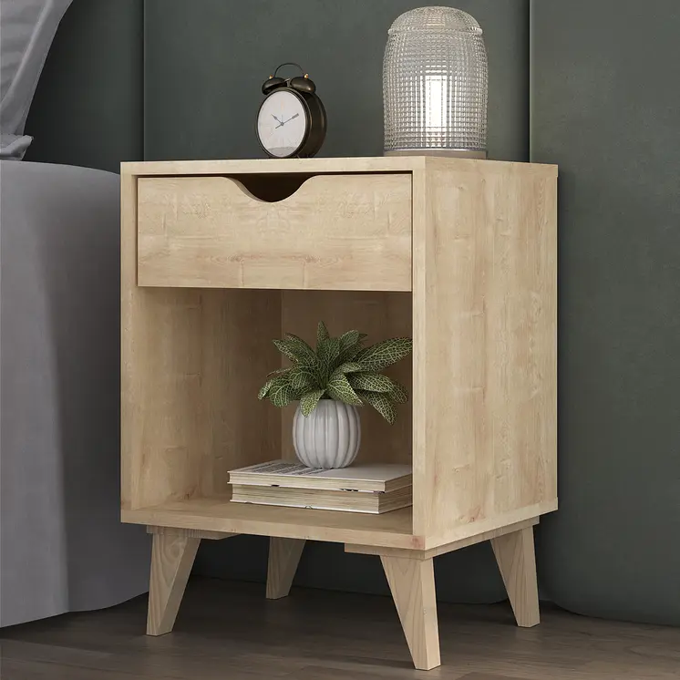 22" Natural Solid Manufactured Wood and Wood One Drawer Nightstand
