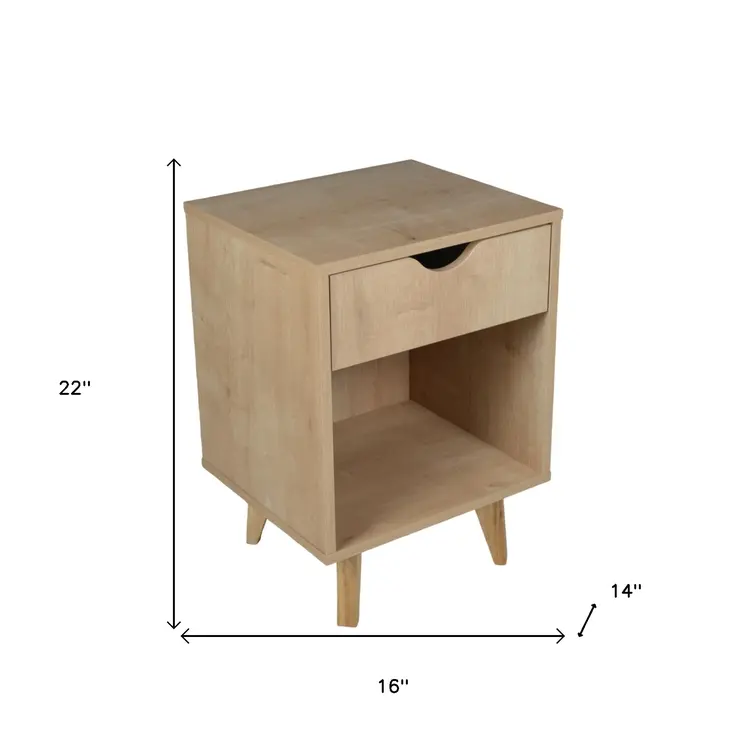 22" Natural Solid Manufactured Wood and Wood One Drawer Nightstand